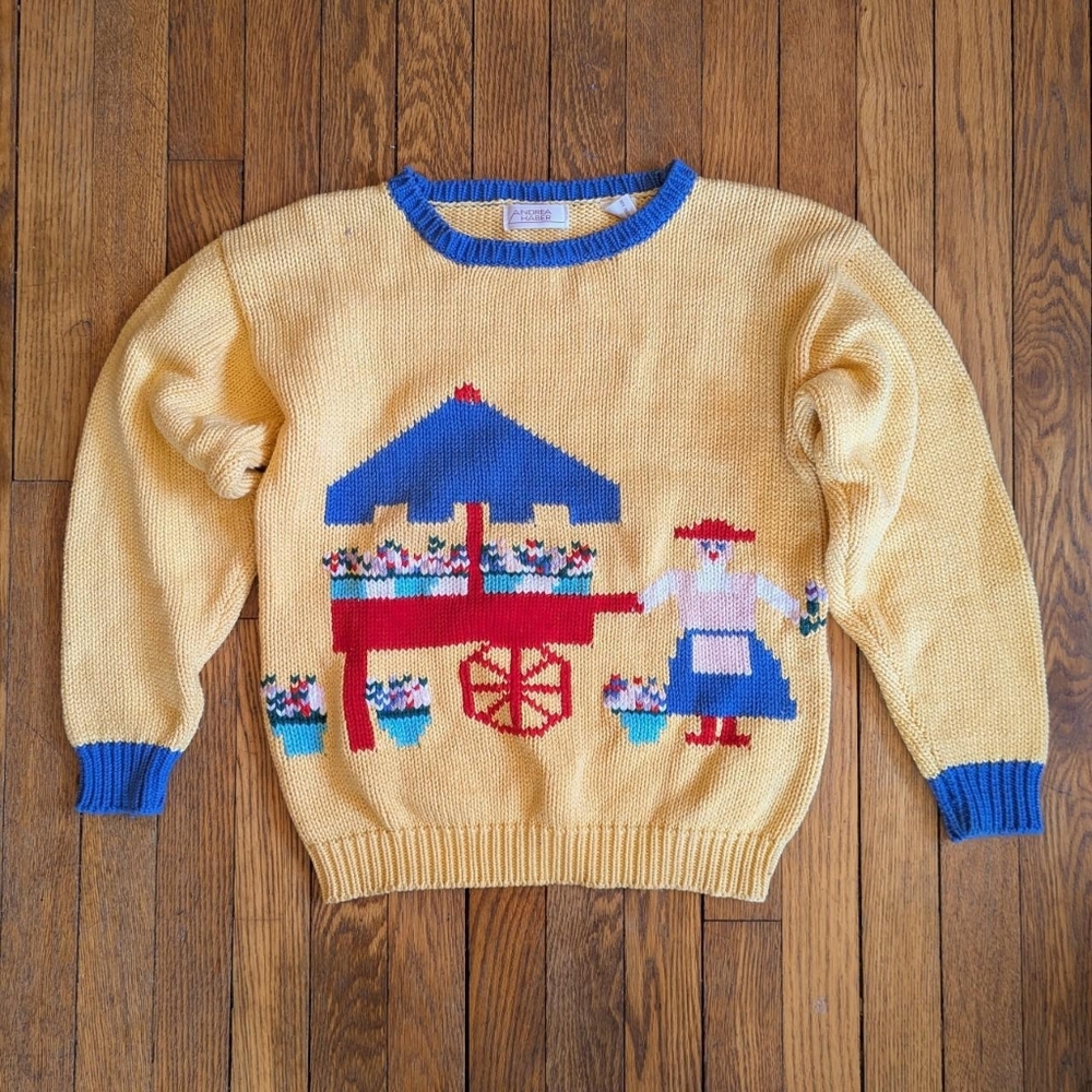 Vintage 90's Flower Vendor Scene Knit Crewneck Sweater